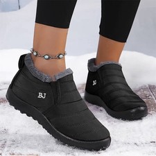 Women Men Fur Lined Snow Ankle Boots Waterproof Winter Warm Casual Nonslip Shoes