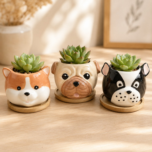 Dog planter small pot - dog,