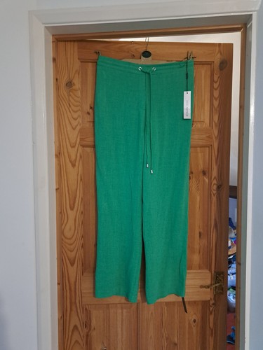 Roman linen mix green wide - wide, leg