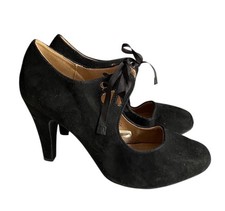 F & F Black Faux Suede Heeled Ankle Strap Sensitive Sole Shoes Size UK 6