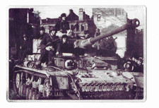WW11 German Postcard Tank and Crew in Town