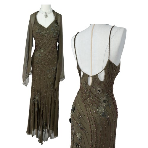 Vintage silk beaded - silk, olive