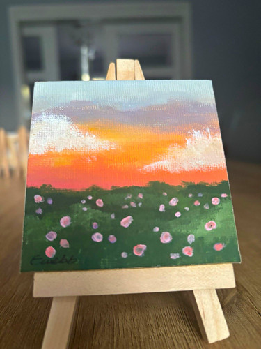 7x7cm canvas painting sunset - 7x7cm,