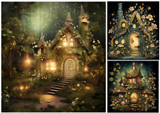 2 Sheets - A4 Rice Paper Decoupage - Vintage, Forest, Fairy House, Upcycle