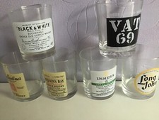 Vintage Scotch Whiskey Glasses Reims France Advertising Tumbler Lowball Set x 6