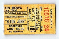 Elton John Ticket Stub August 18 1973 Cotton Bowl Dallas Texas