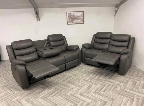 Grey leather recliners - ,