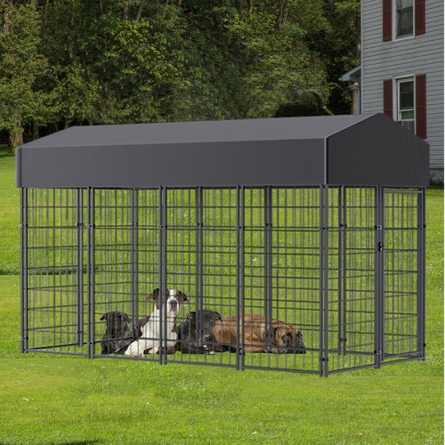 Tall metal dog kennel - dog, fence