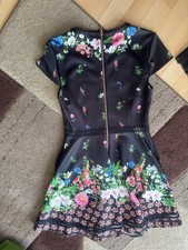 Ted Baker London Women’s Floral Dress Size 2 UK 10 Black Rose Gold Zip