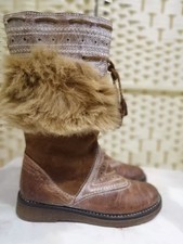 Dolcis size 4 tan leather and suede faux sheepskin lined boots