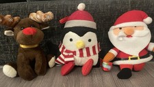 3 Small Christmas Teddies  Santa, penguin & reindeer  Good used condition