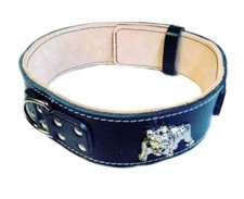 2.5inch Wide Heavy Duty Black Leather Dog Collar with English Bulldog Badge