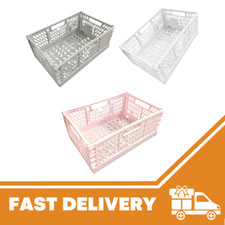 2pcs Folding Collapsible Plastic Storage Crates Boxes Cosmetic Stackable Basket