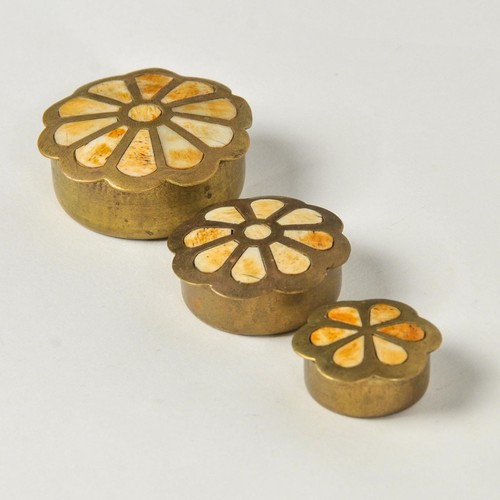 Brass floral inlay box - inlay, set