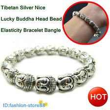 Tibetan Silver Nice Lucky Buddha Head Bead Elasticity Bracelet Bangle