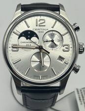 Certina DS-8 Chronograph Moon Phase Men’s Wristwatch with Black Leather Strap