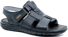 Lusco mens black full leather strap outdoor beach summer open toe sandal T215