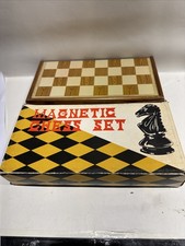 Folding Wooden "Magnetic Traveling Chess Set Boxed  Complete. 11” X 11  Vintage
