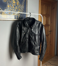 Dainese Small Logo Vintage Black Leather Motorcycle Jacket Size 52