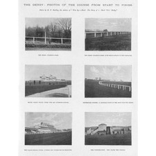 HORSE RACING Views on the Derby Course at Epsom Antique Print 1901