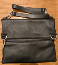 Whistles Black Leather Foldover Double Zip Shoulder Bag New With Dustbag