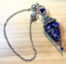 Stunning Pendulum Lapis Chips in Resin with Silver Chain & Cutwork  - C440