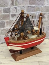 Dolls House? Miniature Vintage Wooden Ship Boat On Stand Ornament Display
