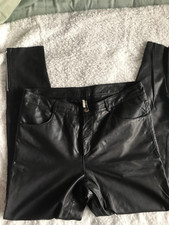 Topshop black very soft real leather skinny biker trousers 14/16