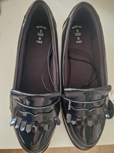 Girls black leather school - black,