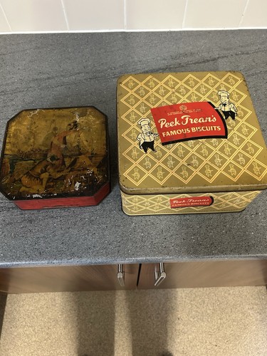 Two old biscuit tins - two,