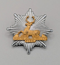Herts Fire Brigade Cap Badge Chrome & Enamel Post-1948