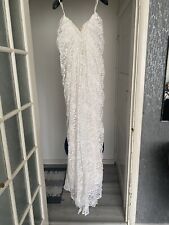 Designer Draped Grecian Lace  Ivory Wedding Dress With Back Silk Train ,Size XS