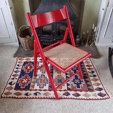 Vintage Folding Rattan Chair Wooden Frame Cane Seat  Retro Mid Century 1980s