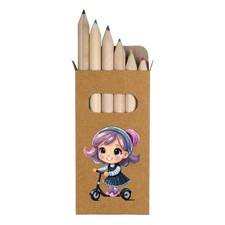 6 x 'Little Girl Riding A Scooter' Short Colour Pencils (PE00063910)