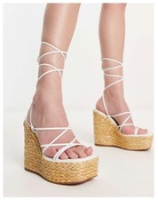 ASOS DESIGN Tanon Tie Leg Espadrille Style Wedges In White Size 6 EU 39