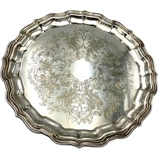 VINERS Alpha Plate Silver Plated Round Serving Tray Chased Design 36.6cm 3