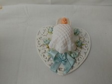 Vintage Cake Topper Boy Christening Decoration Heart Shape Plastic Doll & Ribbon