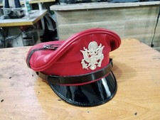 Genuine Real Leather Red Army Muir Biker Peaked Police Gay Bluf Cap Hat