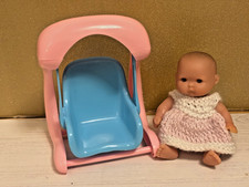 5" Itty Bitty Berenguer Doll (preloved) with Pink and Blue Swing and New Dress