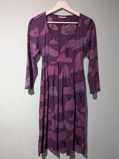 White Stuff Purple Trees/Foxes Print 3/4 Length Sleeve Casual Dress, Size 10
