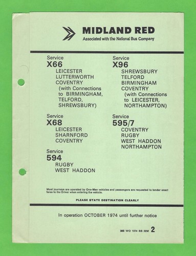 Midland red timetable x66 - midland,
