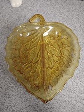 Bagley glass Leaf Amber coloured dish Vintage