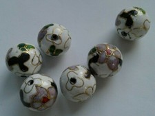 6 Round Cloisonne Beads, White