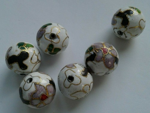 Round cloisonne beads white - round,