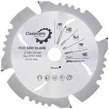 Extreme PCD Fibre Cement Saw Blade 165 x 20mm x 4T Cuts HardiePlank