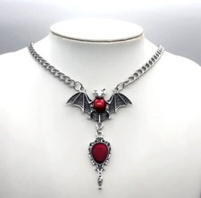 Stunning Gothic Vampire Bat Necklace Red Teardrop Halloween Jewellery Gift