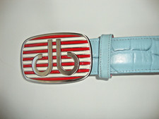 DRUH GOLF BELT - SIZE 30" - LIGHT BLUE LEATHER -28" TO 32" WAIST - VG CONDITION