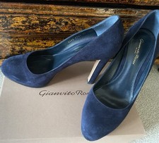 Women's High Heel: Gianvito Rossi Navy Suede Pumps – Size 40