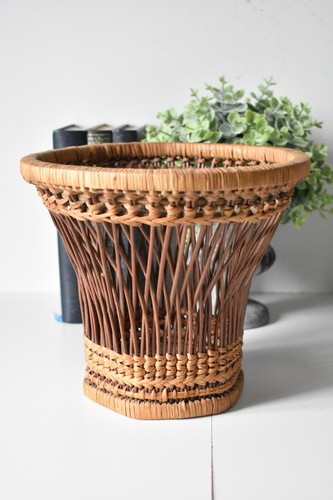 Vintage woven wicker plant - wicker, pot