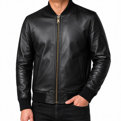 Men black genuine lambskin - black,